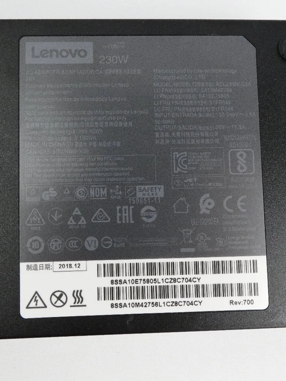 Lenovo 230W Laptop Power Supply Adapter ADL230NLC3A 20V 11.5A Square Tip Genuine